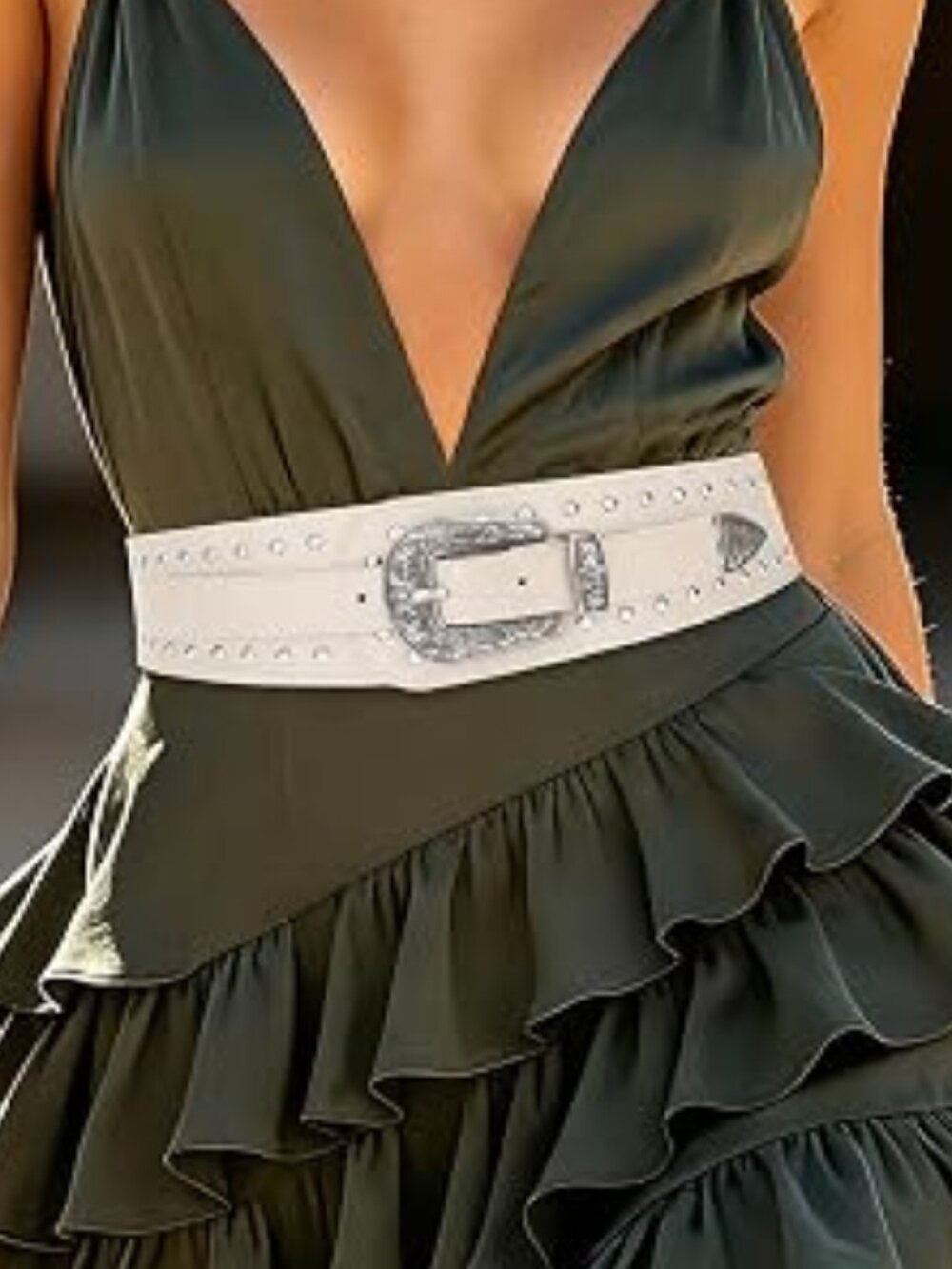 Women Western Wide Stretch Belts with Vintage Buckle Studded - NWOT